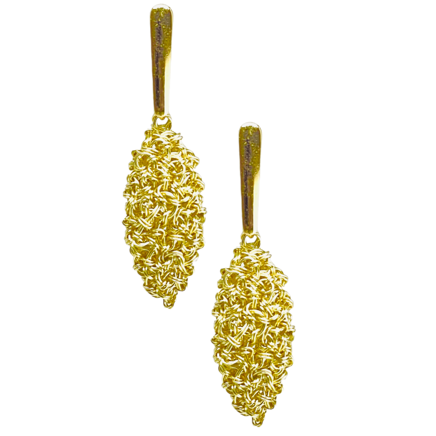 woman handmade earrings in golden wire