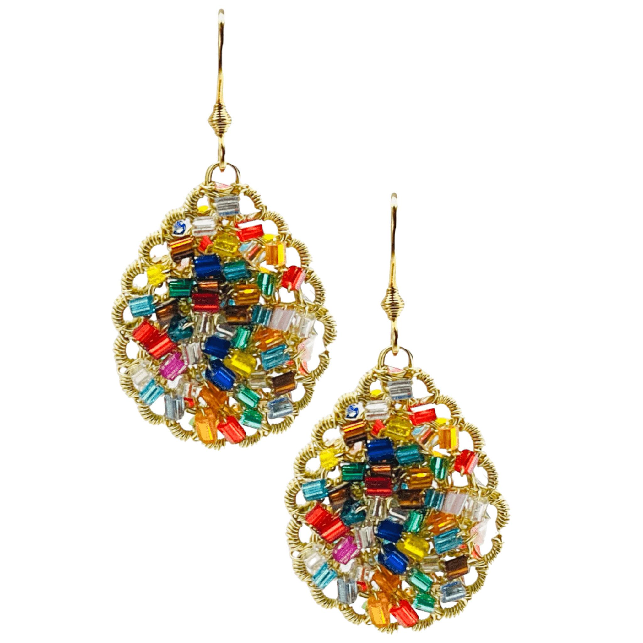 woman handmade earrings in golden wire woman handmade earrings in golden wire