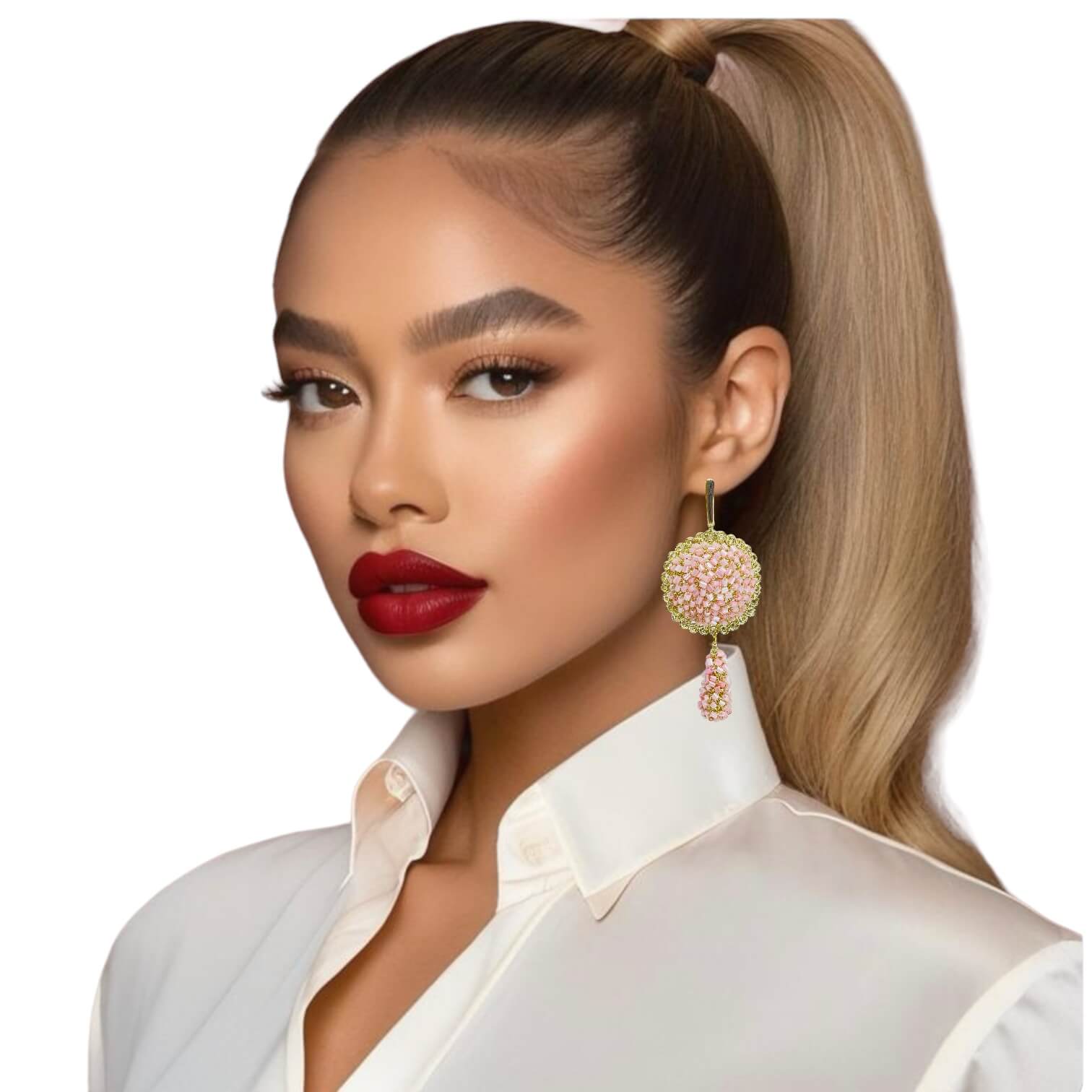 woman handmade earrings in golden wire woman handmade earrings in golden wire