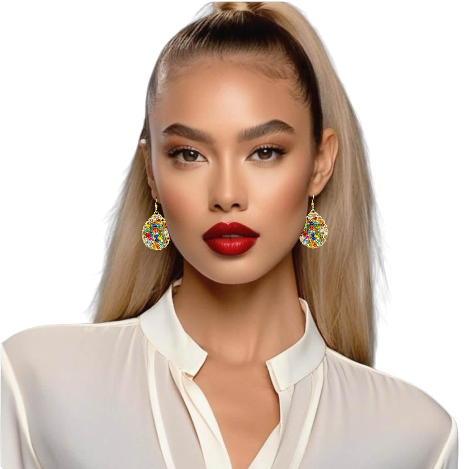 woman handmade earrings in golden wire woman handmade earrings in golden wire