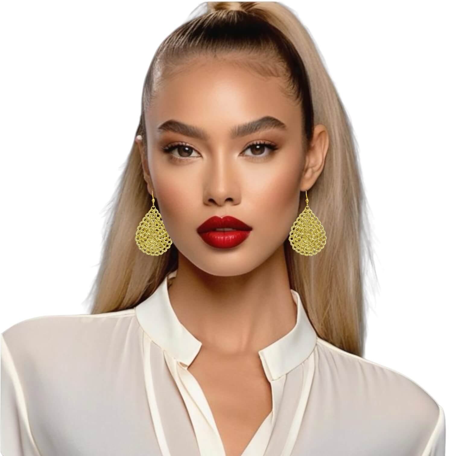 woman handmade earrings in golden wire woman handmade earrings in golden wire