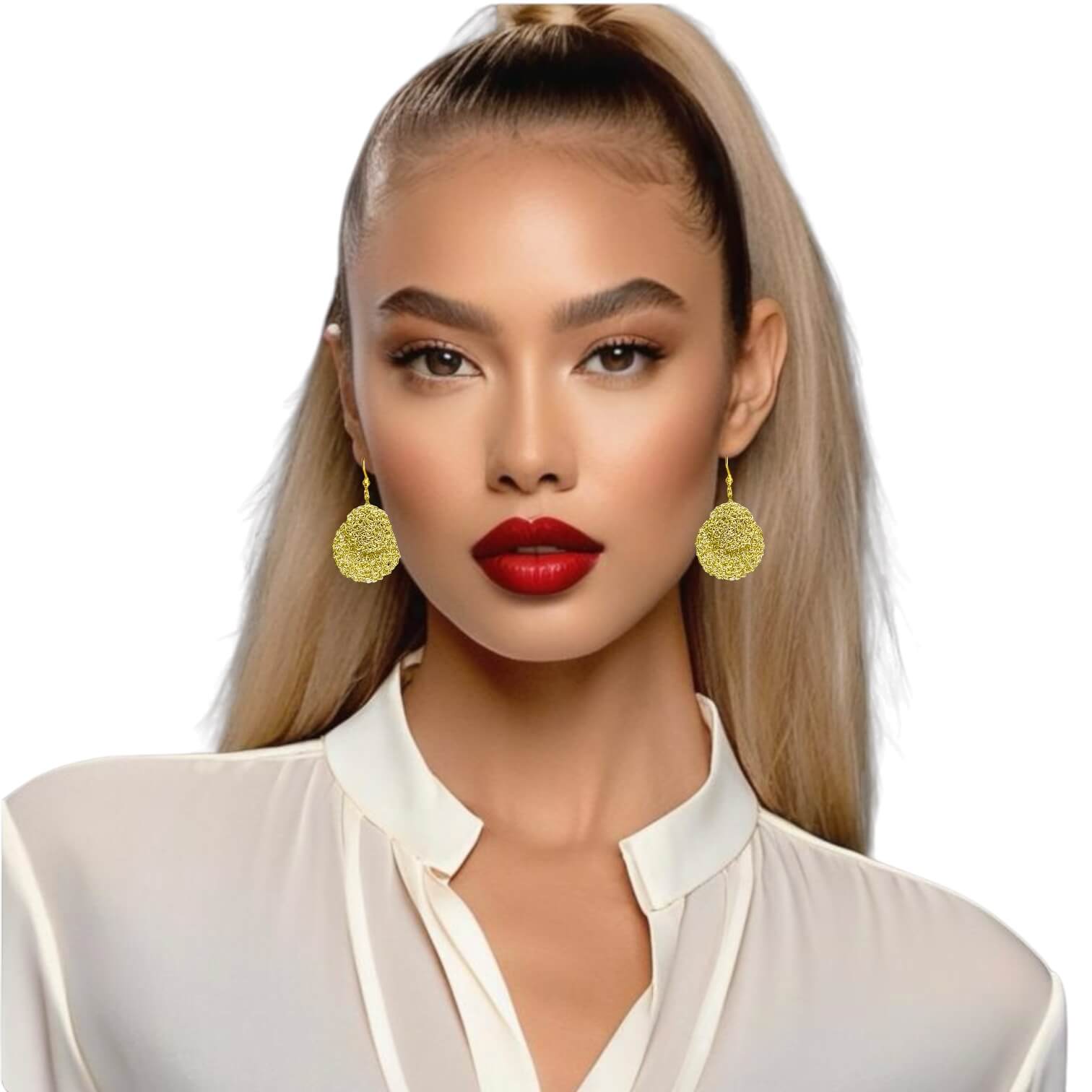 woman handmade earrings in golden wire woman handmade earrings in golden wire