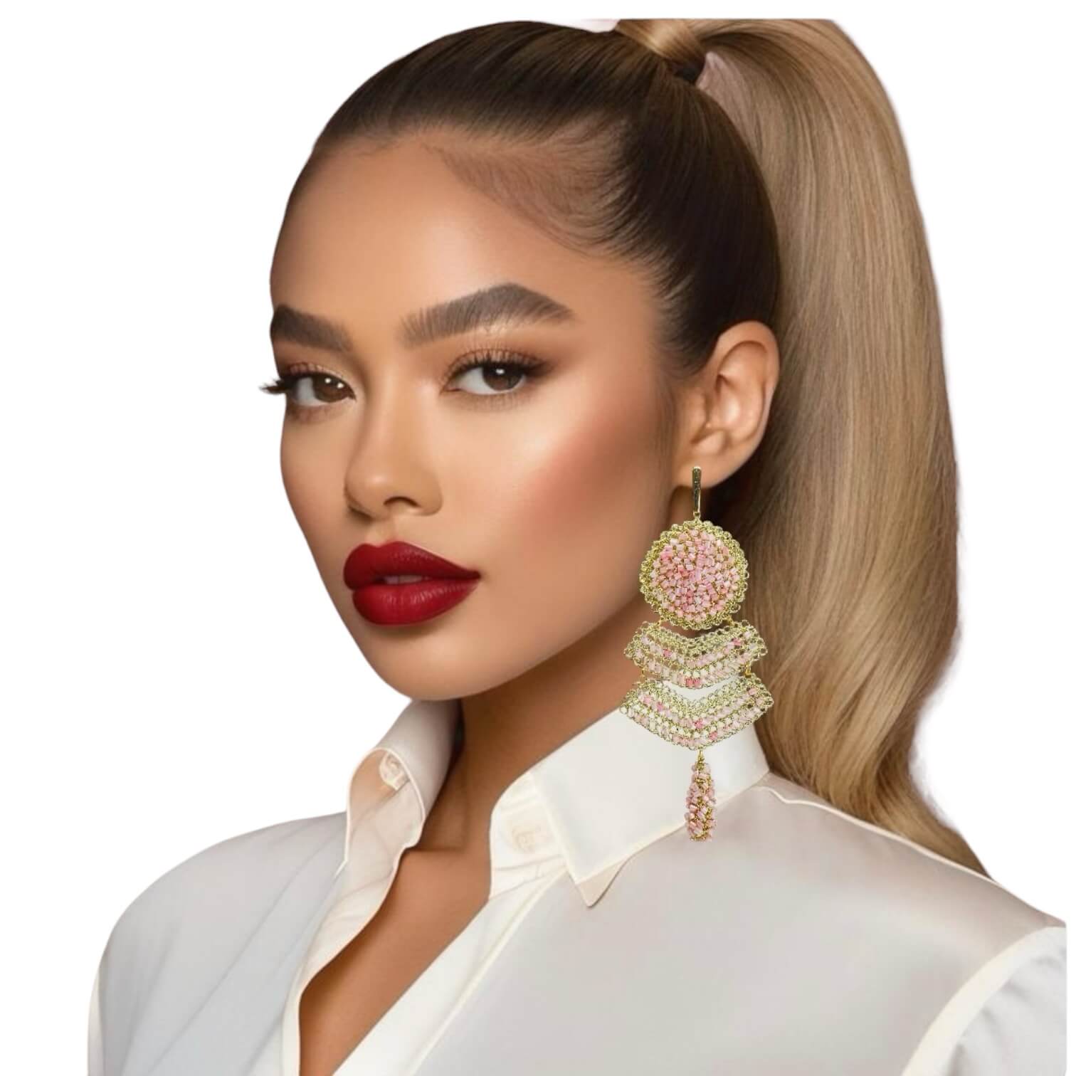 woman handmade earrings in golden wire woman handmade earrings in golden wire