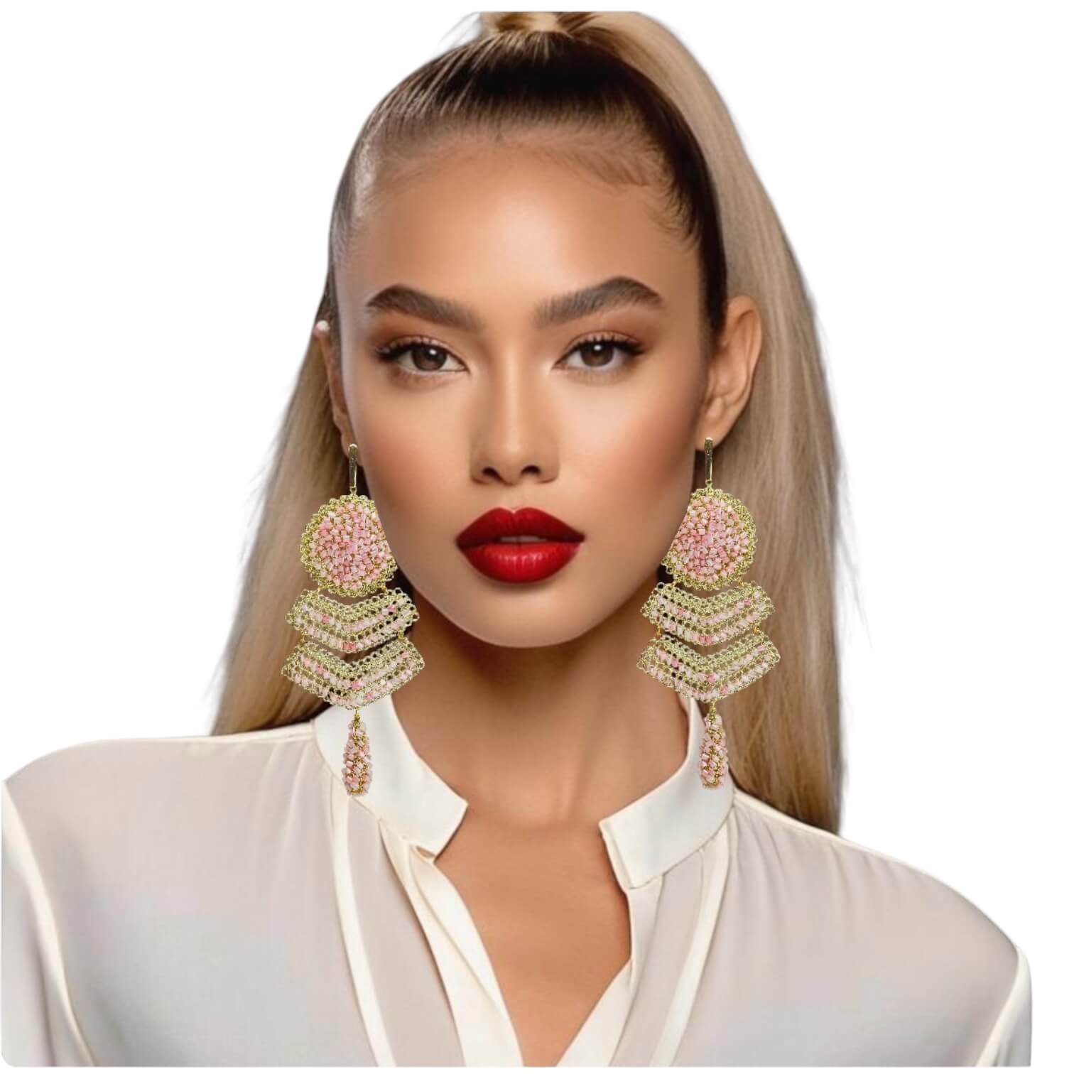 woman handmade earrings in golden wire woman handmade earrings in golden wire