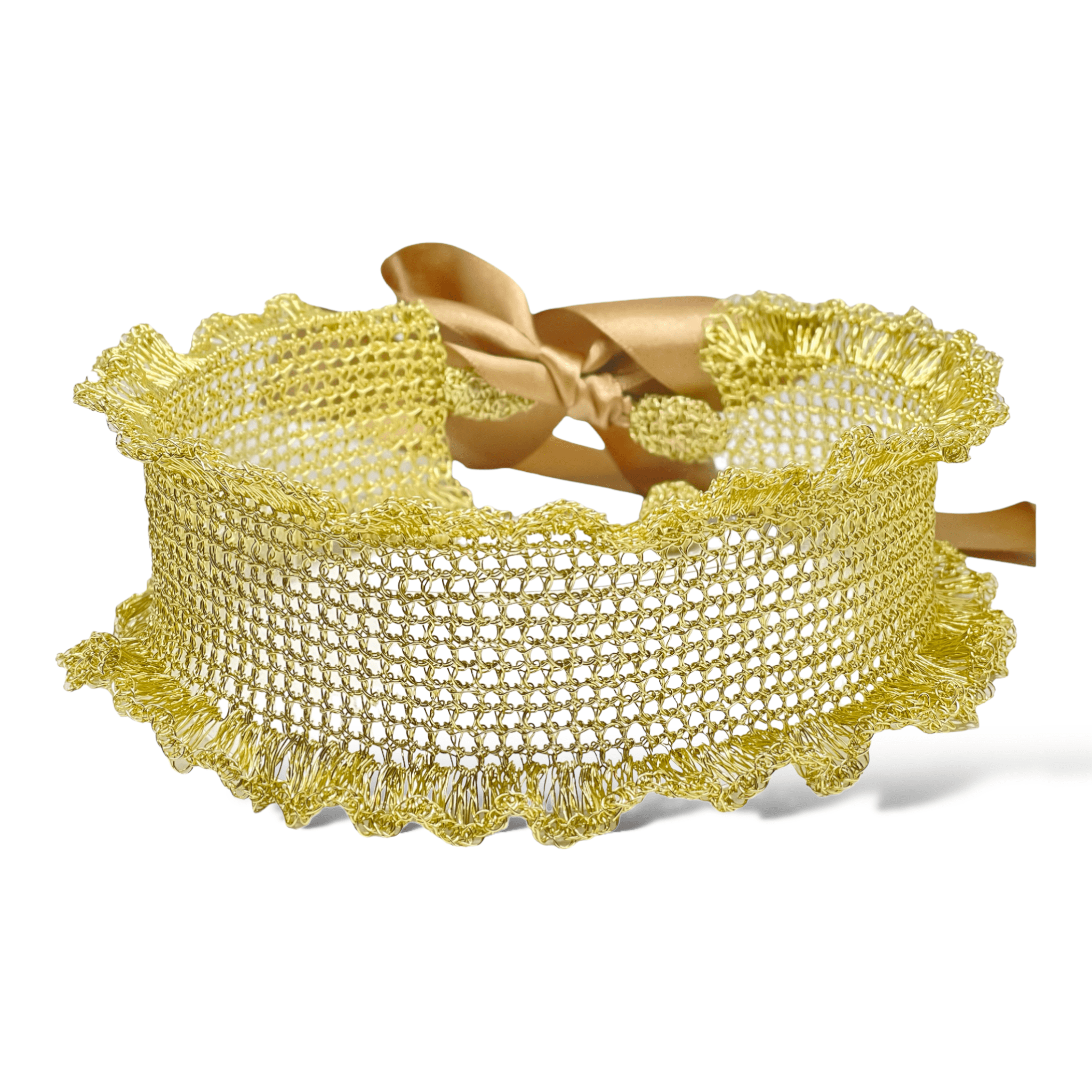 woman handmade necklace in golden wire woman handmade necklace in golden wire