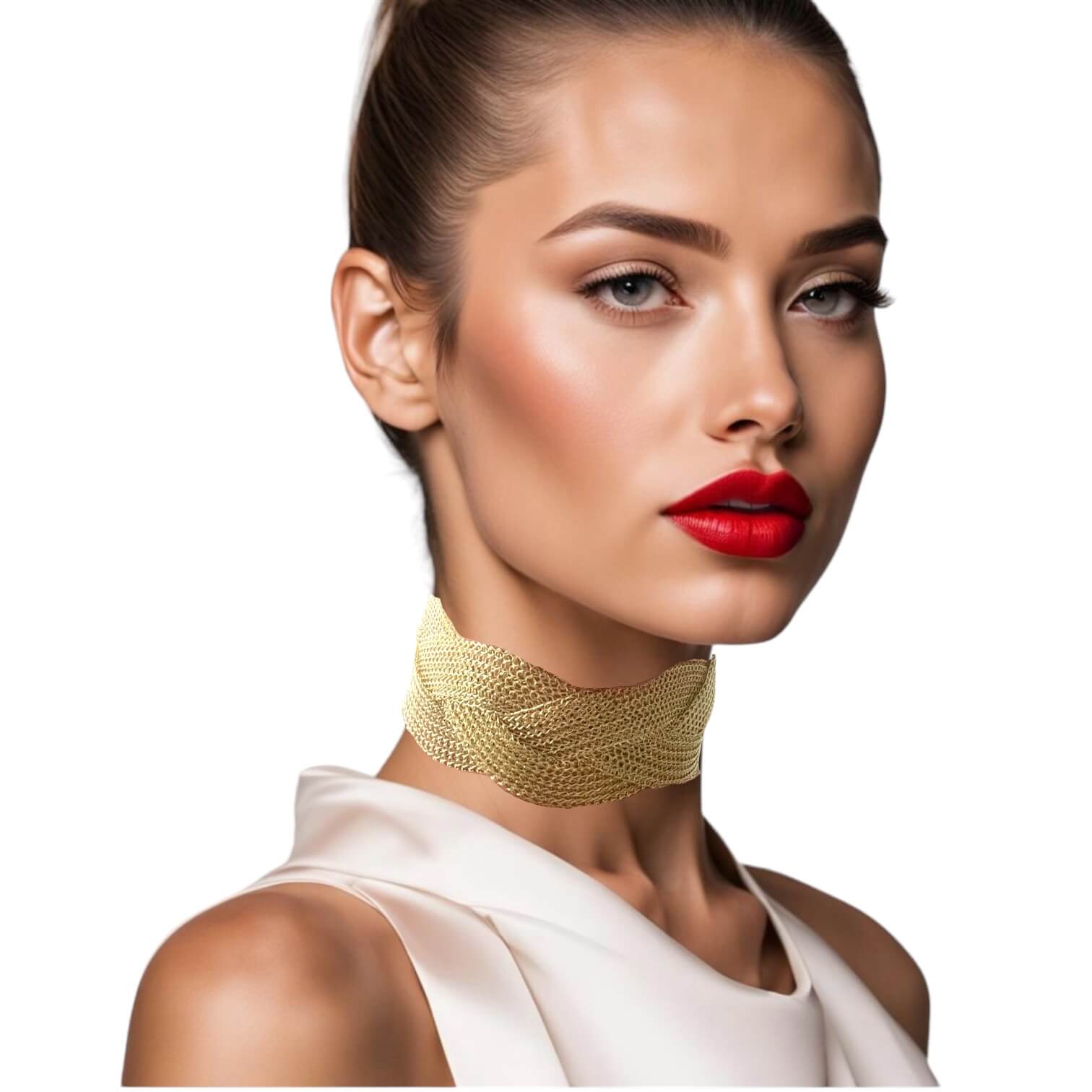 woman handmade necklace in golden wire woman handmade necklace in golden wire