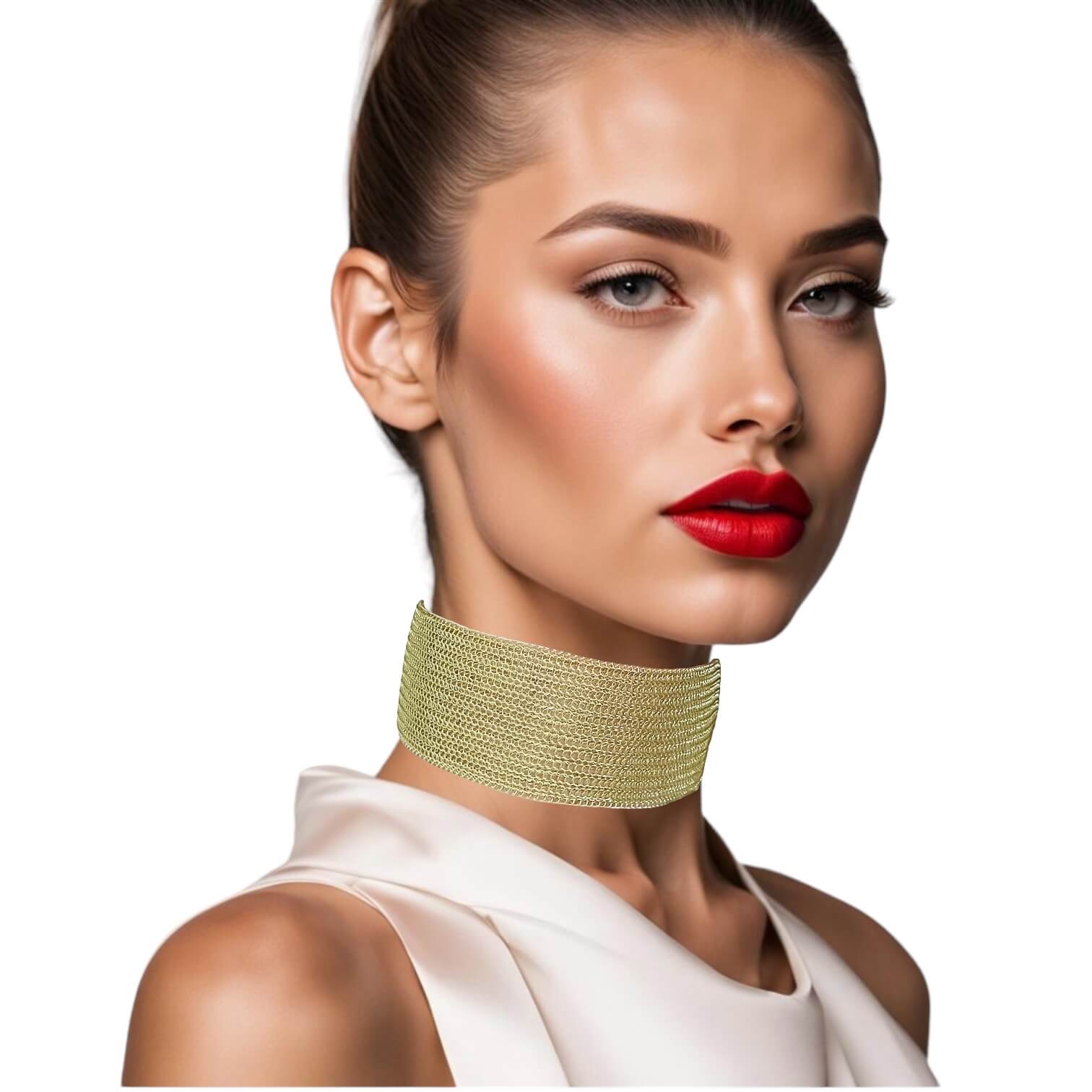 woman handmade necklace in golden wire woman handmade necklace in golden wire