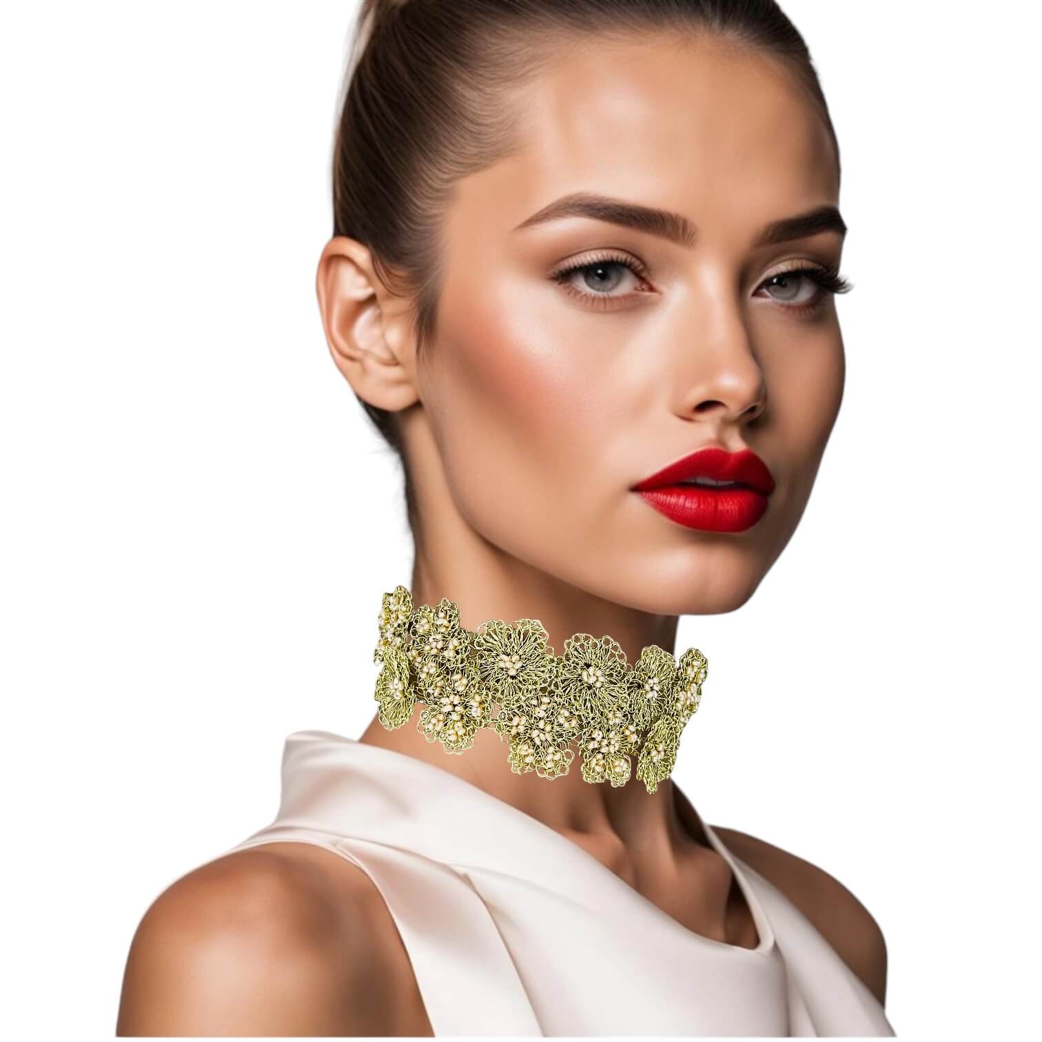 woman handmade necklace in golden wire woman handmade necklace in golden wire