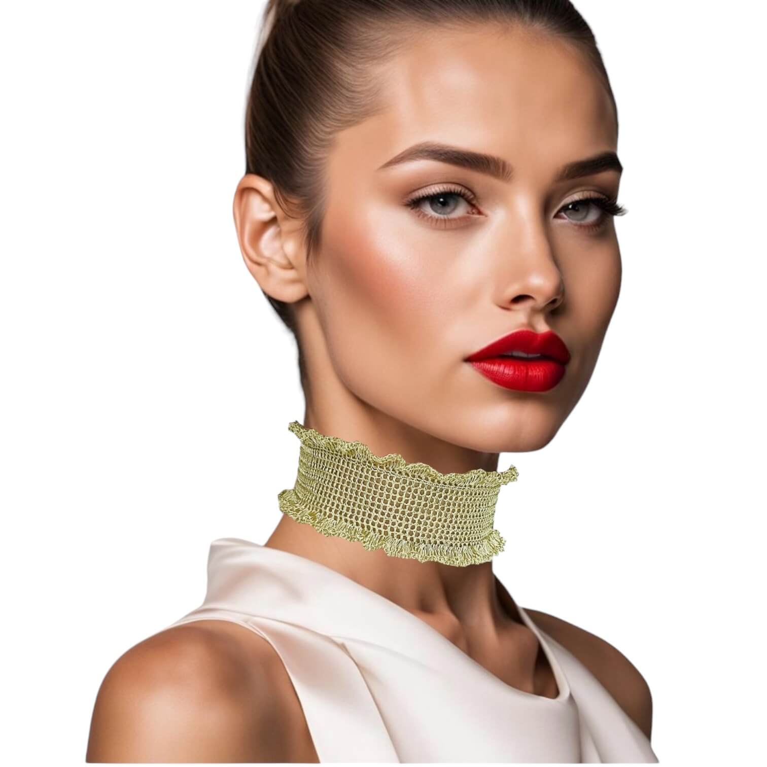 woman handmade necklace in golden wire woman handmade necklace in golden wire