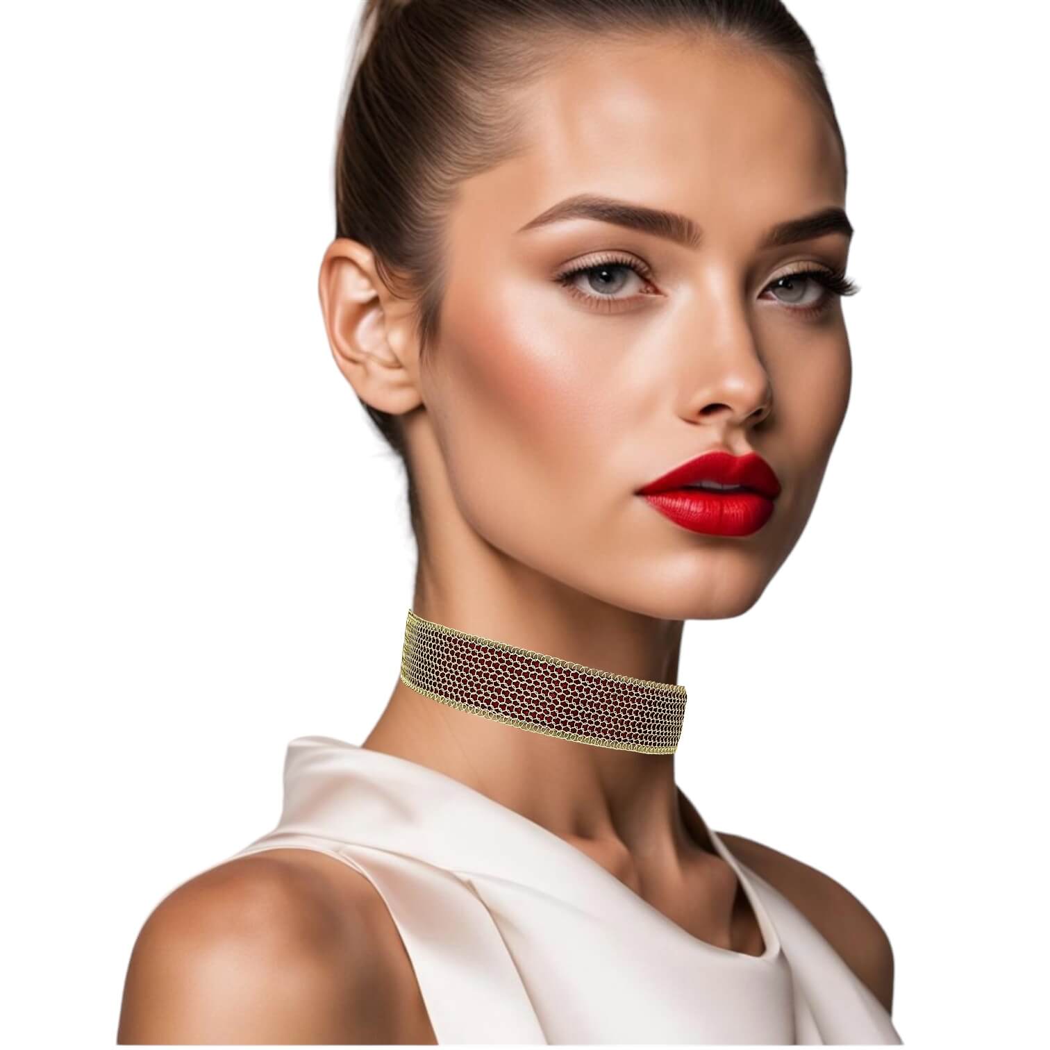 woman handmade necklace in golden wire woman handmade necklace in golden wire