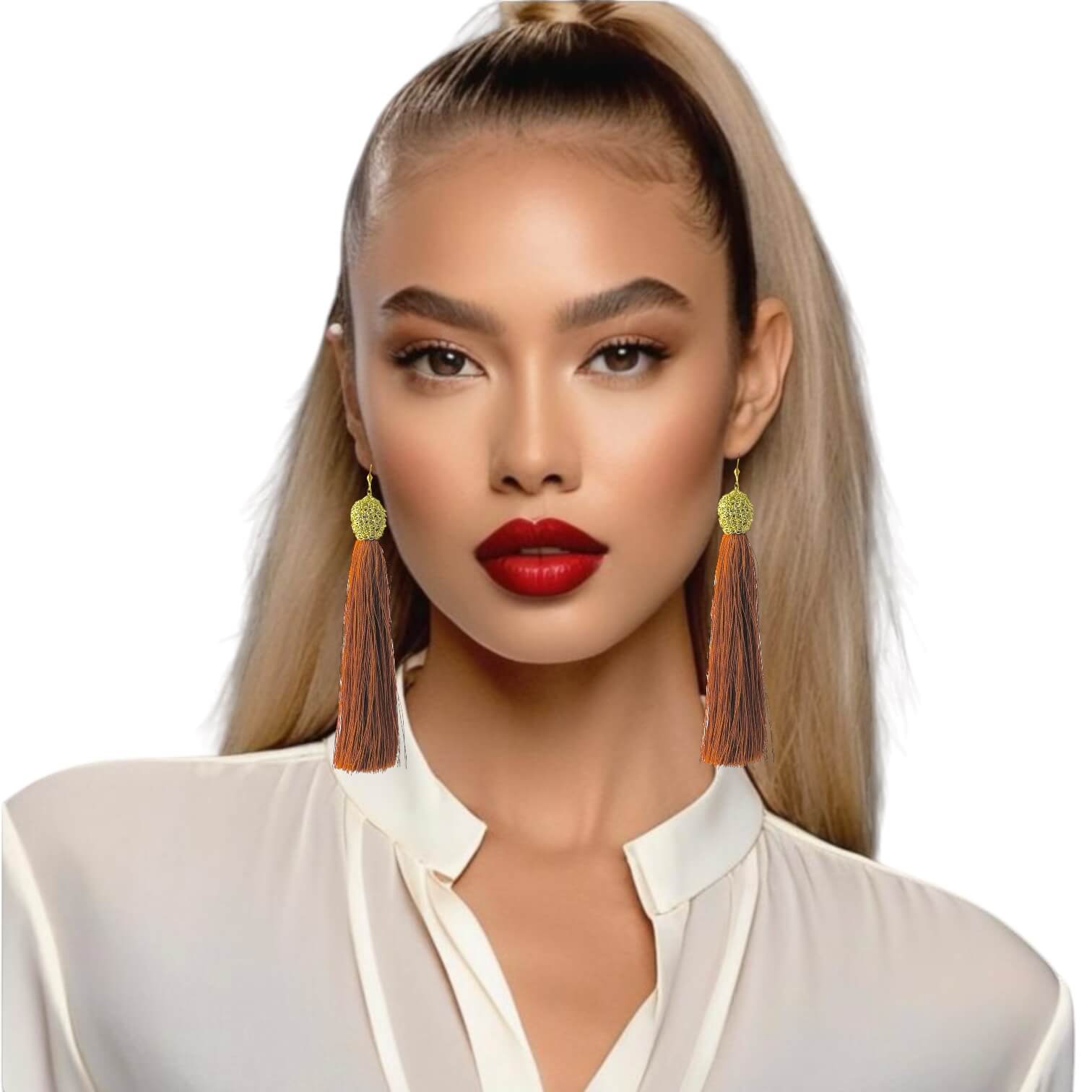 woman handmade earrings in golden wire woman handmade earrings in golden wire