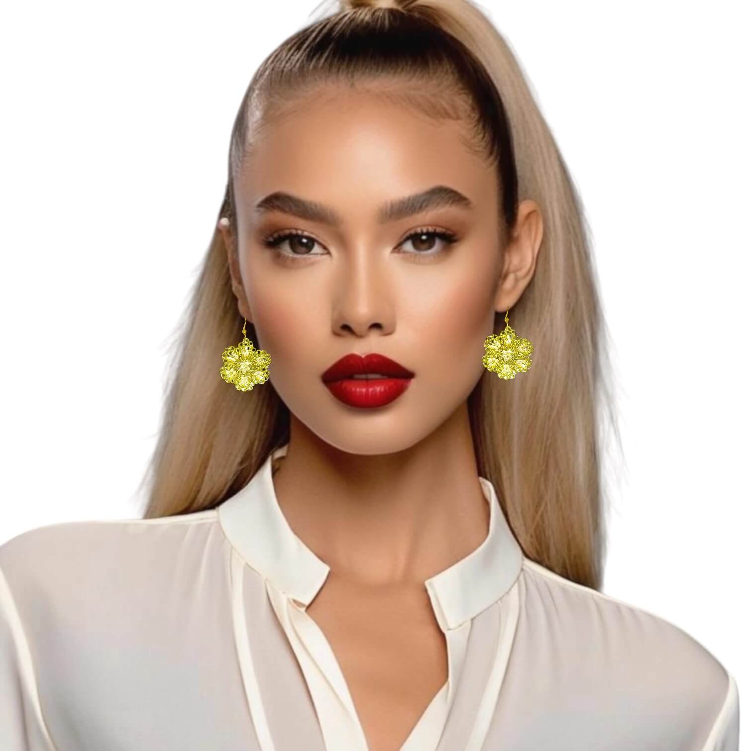 woman handmade earrings in golden wire woman handmade earrings in golden wire